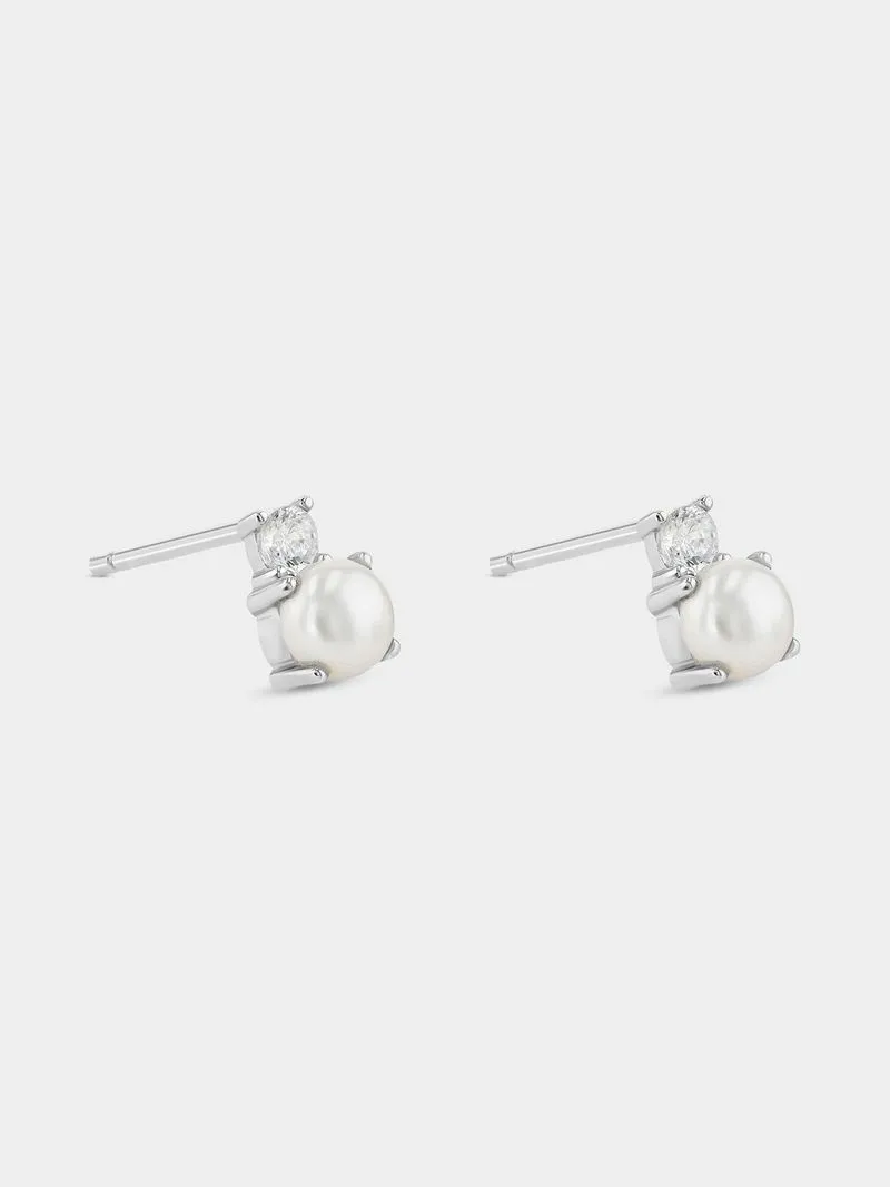 Sterling Silver Freshwater Pearl & Cubic Zirconia Stud Earrings