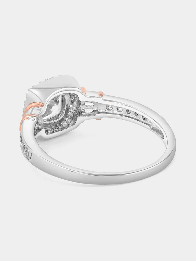 Cheté Rose Plated Sterling Silver Cubic Zirconia Cushion Halo Ring