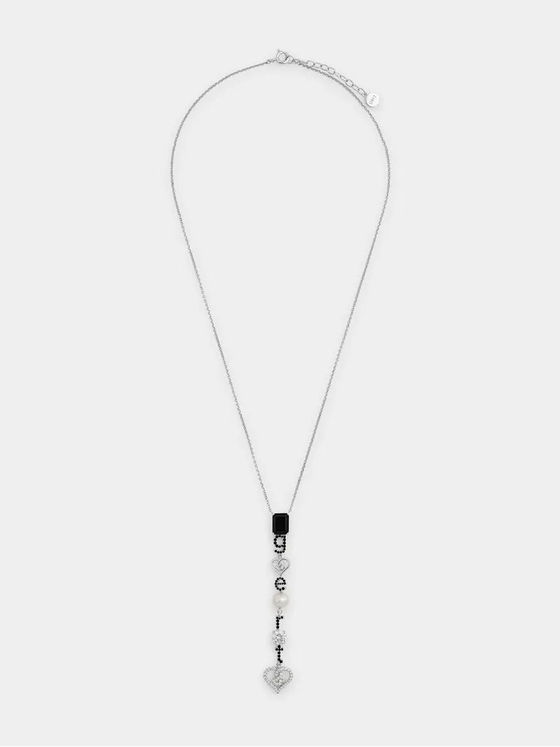 Gert Johan Coetzee Sterling Silver Black Spinel & Pearl Love Generation Initial Necklace