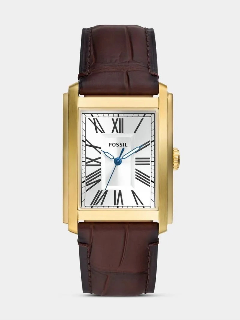 Fossil Carraway Gold Plated Stainless Steel Brown Leather Watch
