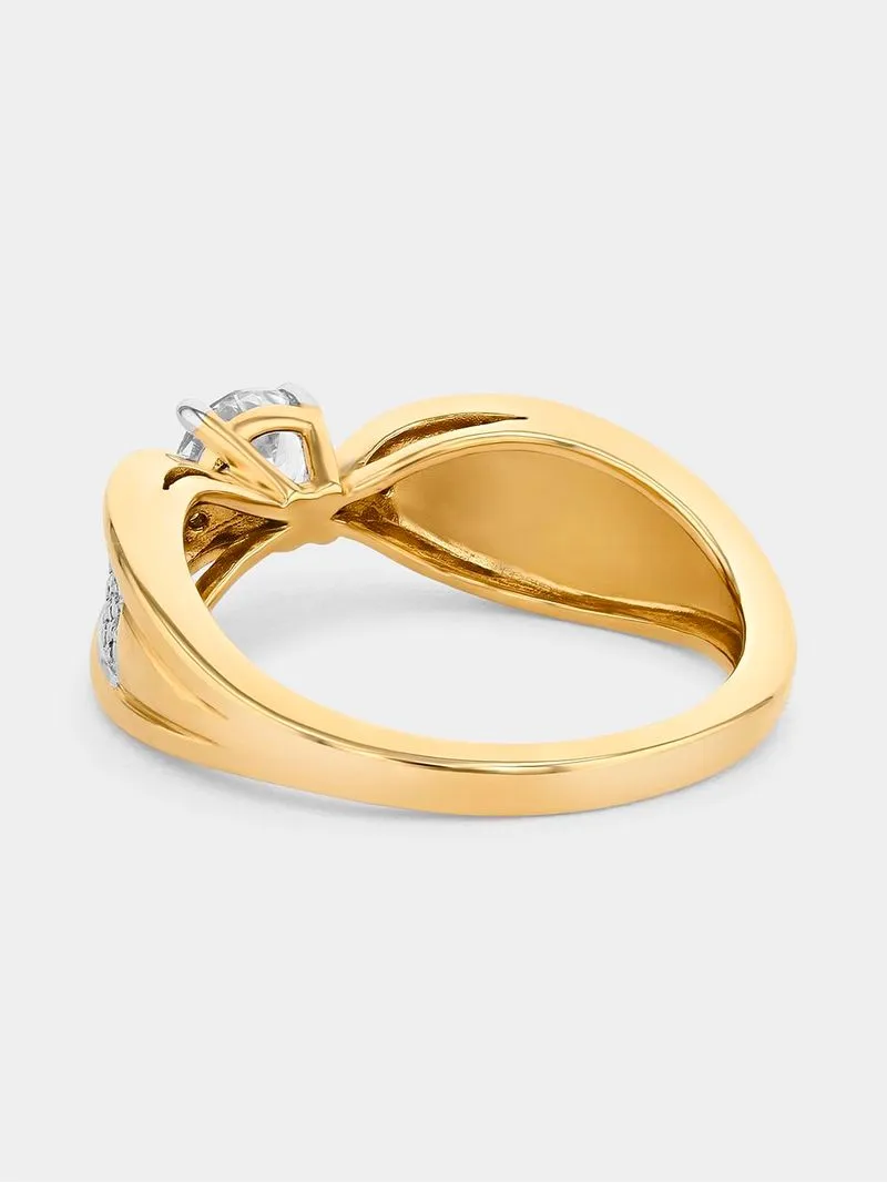 Yellow Gold Diamond & Created Sapphire Round Bow Ring