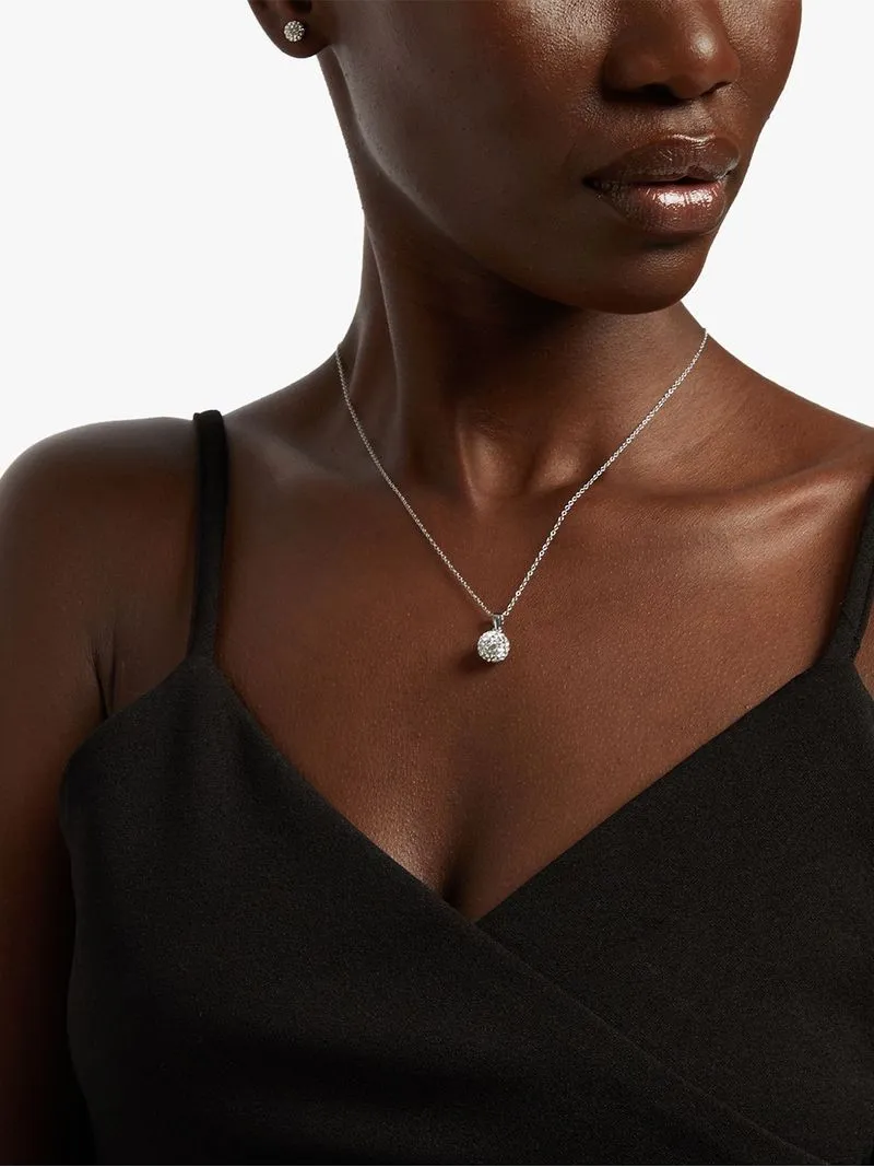 Sterling Silver Necklace with Crystal Ball Pendant & Earring Set