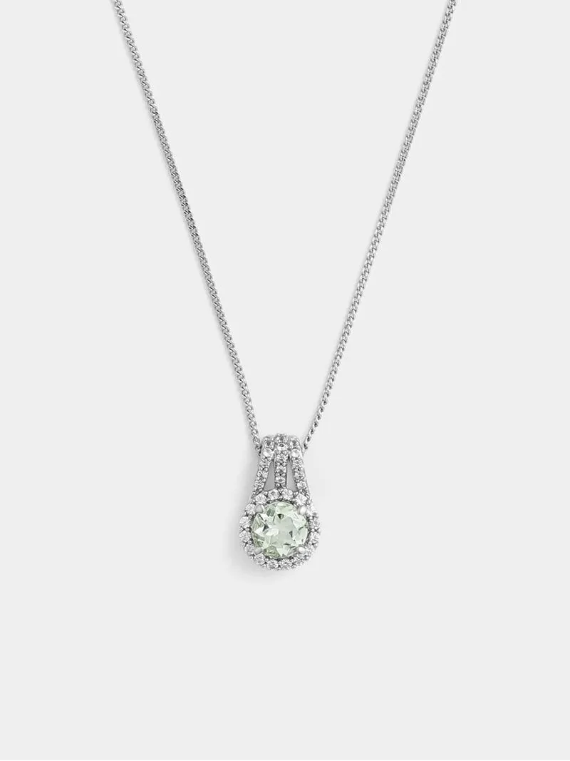 Sterling Silver Diamond & Mint Quartz & Created Sapphire Round Halo Pendant