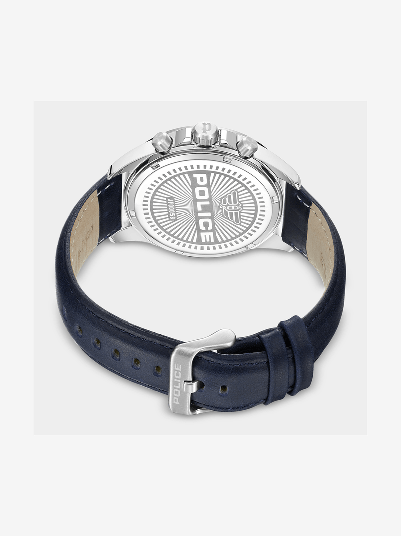Police Malawi Stainless Steel Navy Leather Watch