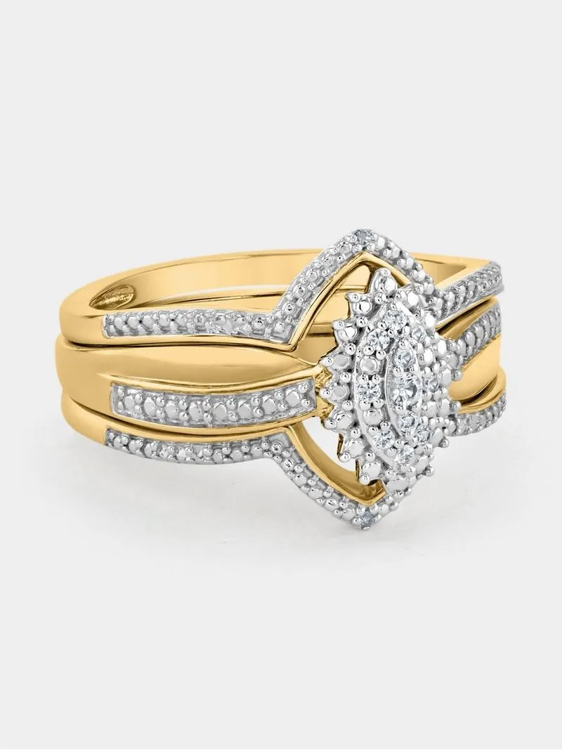 Yellow Gold Diamond & Created White Sapphire Oval Triple Set Ring
