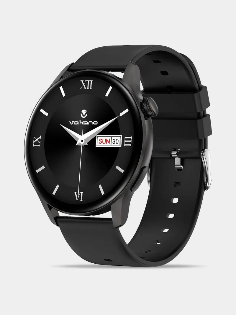 Volkano Fit Forte Series Black Leather & Silicone Smart Watch