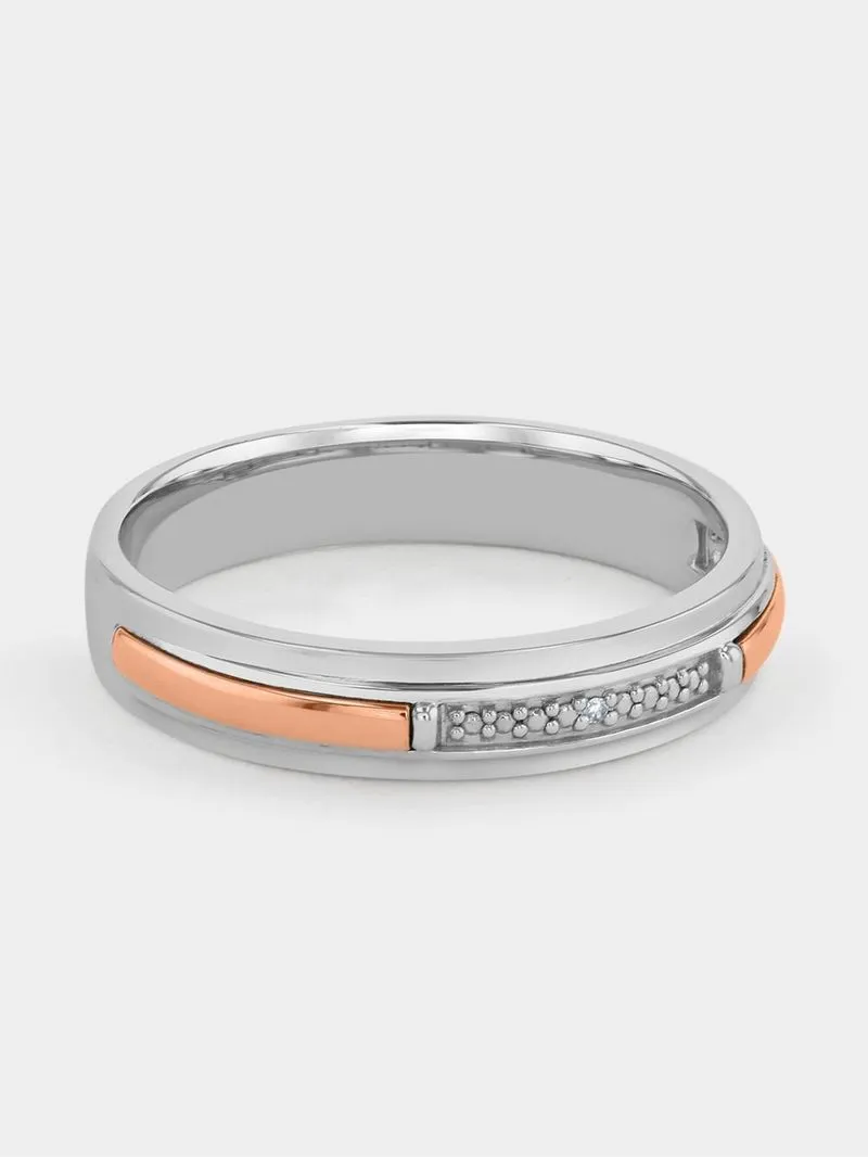 Rose Gold & Sterling Silver Diamond Men's Wedding Band