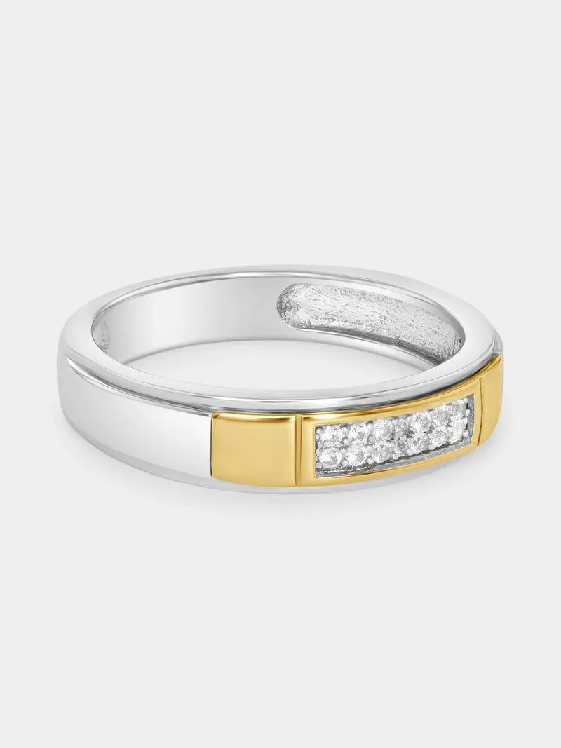 Yellow Gold & Sterling Silver Diamond Rectangle Pavé Ring