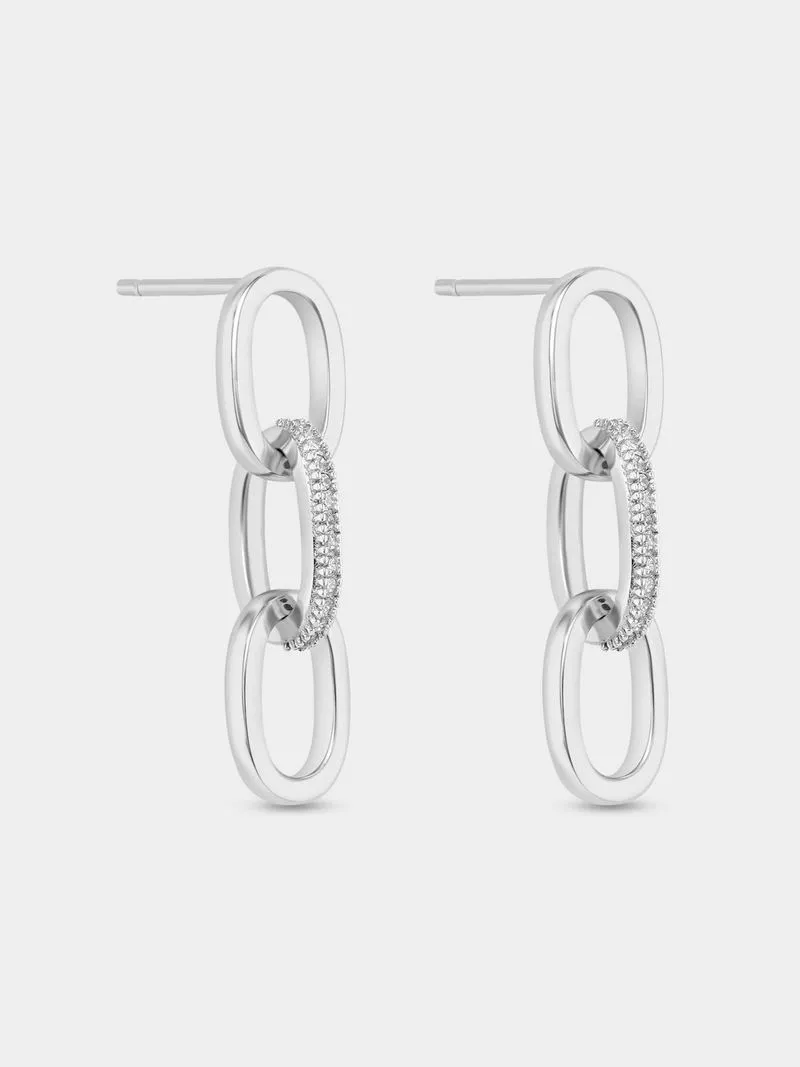 Sterling Silver Cubic Zirconia Triple Link Drop Earrings