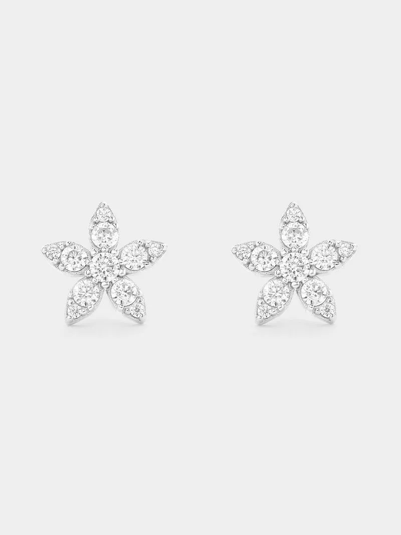 Rose Plated Sterling Silver Cubic Zirconia Flower Stud Earrings