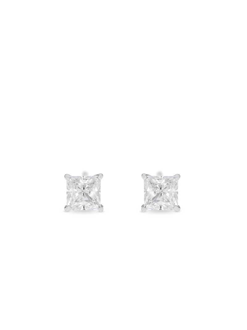 Sterling Silver Cubic Zirconia Women's Square Stud Earrings
