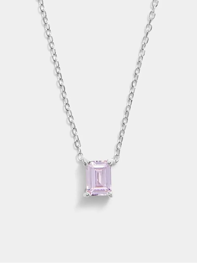Sterling Silver Large emerald cut soft pink stone neckpiece
