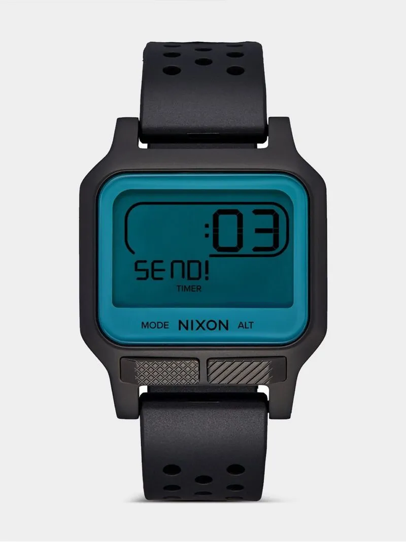 Nixon Men's Heat Black Plated, Aqua Positive Digital Silicone Watch