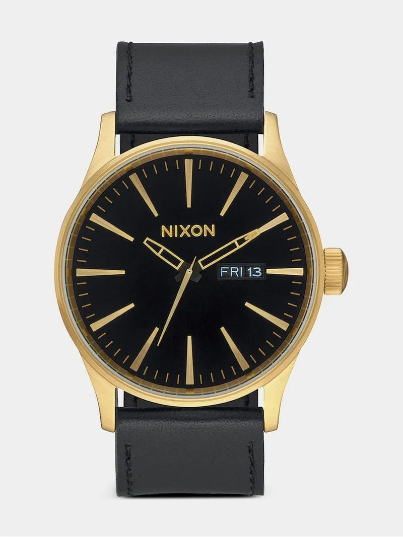 Nixon Men's Sentry Leather Gold Plated & Black Stainless Steel Watch