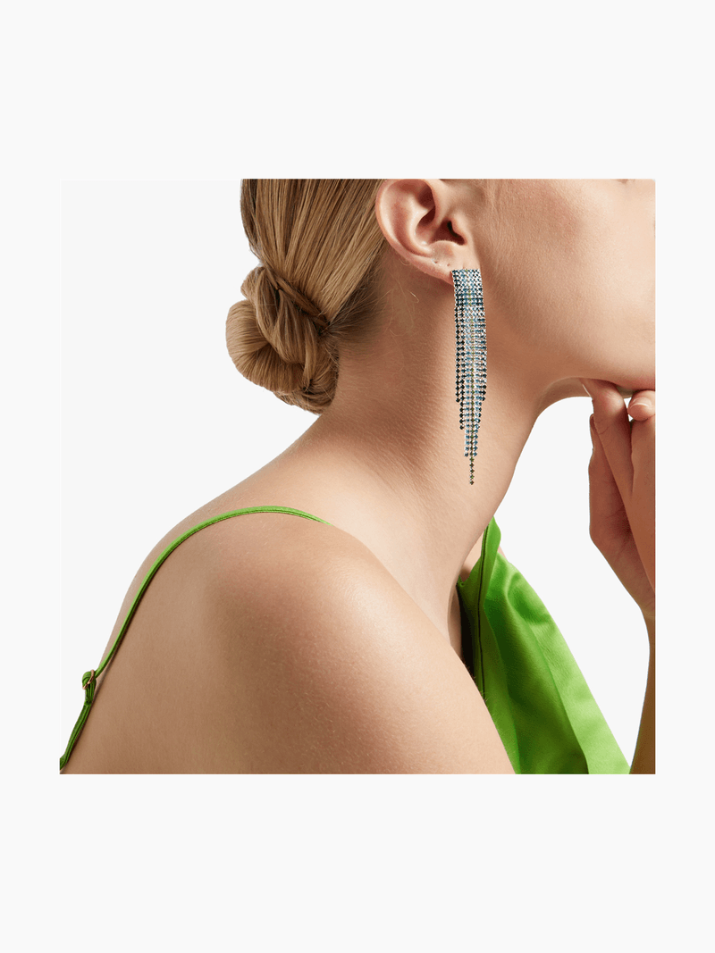 Statement Gems Blues & Greens Tappered Fringe Earr