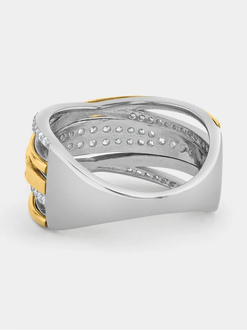 Yellow Gold & Sterling Silver Cubic Zirconia Wrap a round Ring