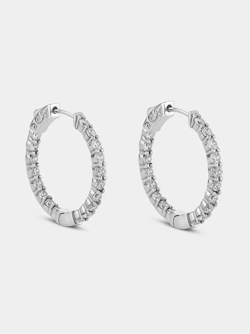 Sterling Silver Cubic Zirconia Inside Out Hoop Earrings