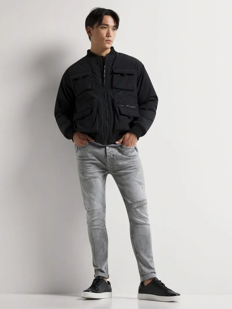 Men's Relay Jeans Super Skinny Rip and Repair Grey Wash Jeans