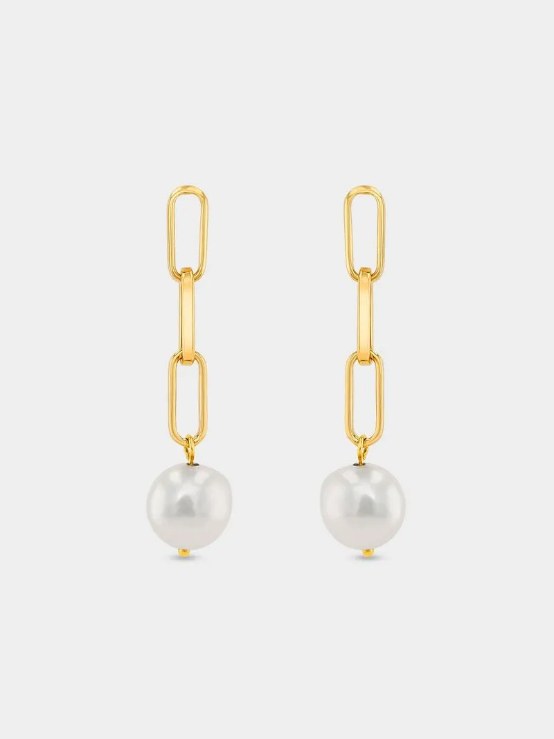 Sterling Silver Womens Baroque Pearl Drop Earring