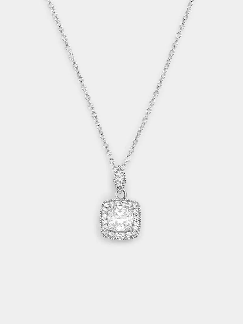 Cheté Sterling Silver Cubic Zirconia Women’s Cushion Halo Pendant