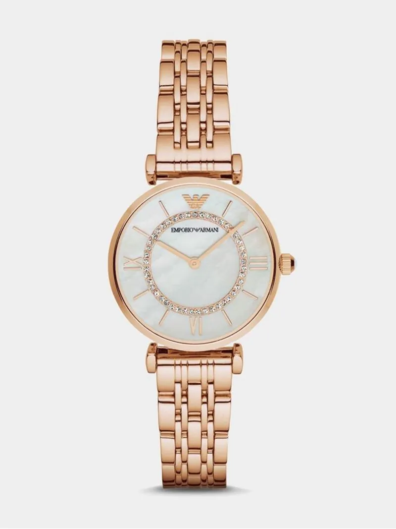 Emporio Armani Women's Rose Gold Plated Stainless Steel Bracelet Watch