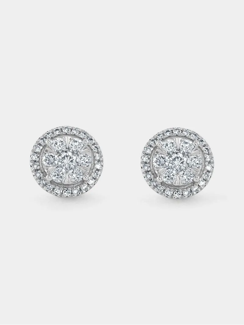 White Gold 0.70ct Diamond Women’s Round Halo Stud Earrings