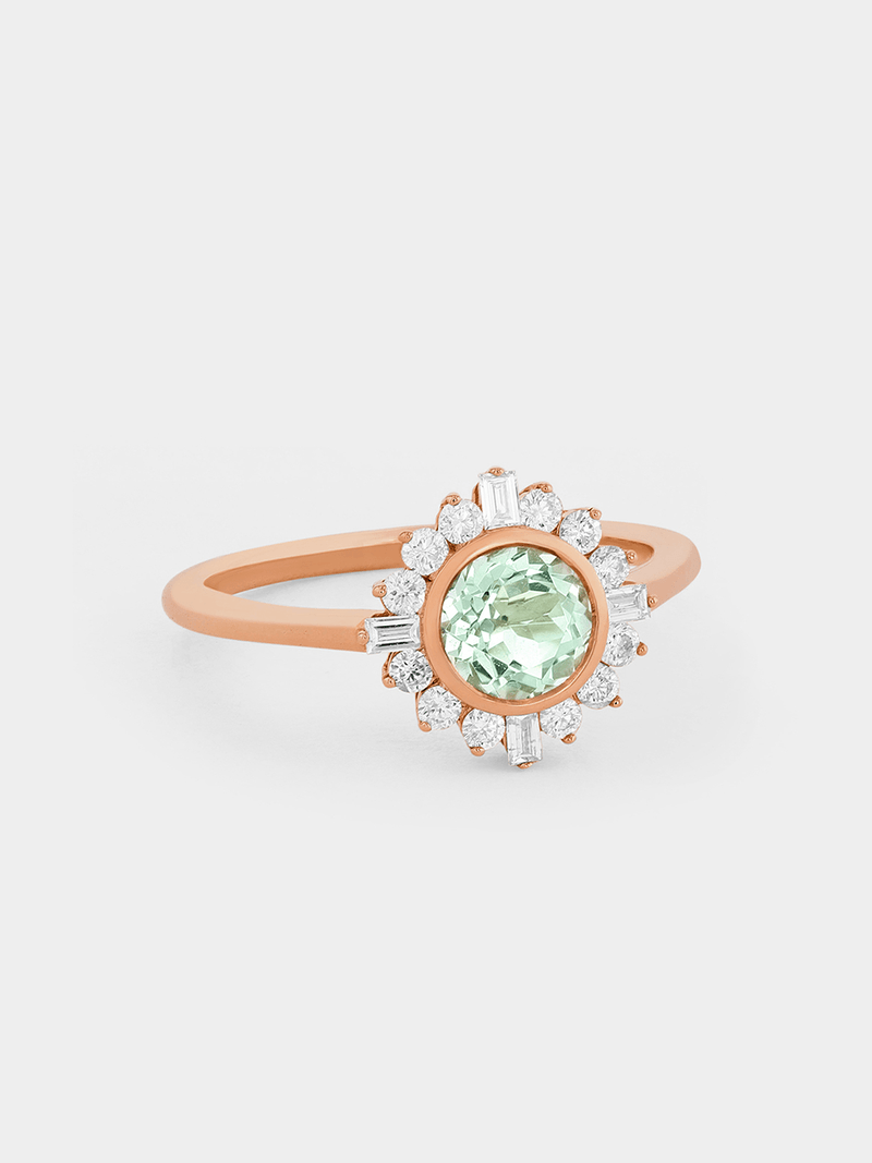 Rose Gold 0.33ct Diamond & Green Quartz Women’s Round Halo Ring