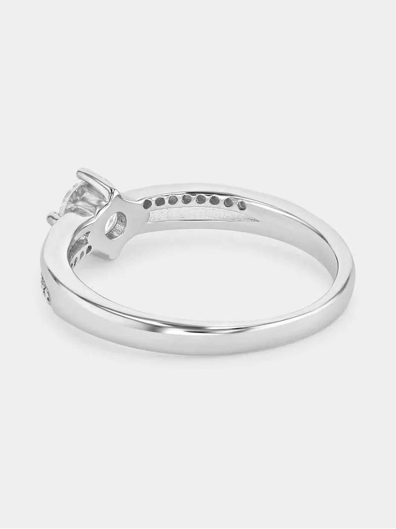Sterling Silver Cubic Zirconia Solitaire Split-Shank Promise Ring
