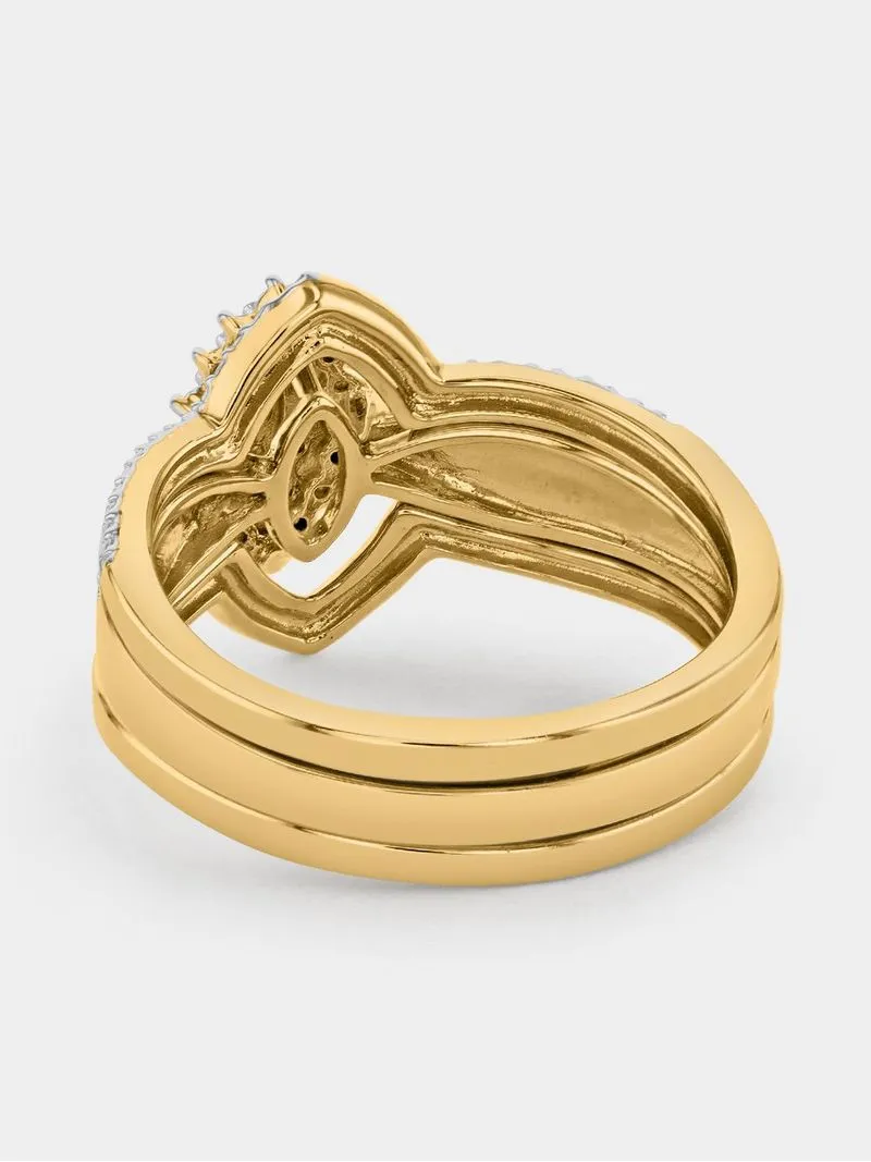 Yellow Gold Diamond & Created White Sapphire Oval Triple Set Ring