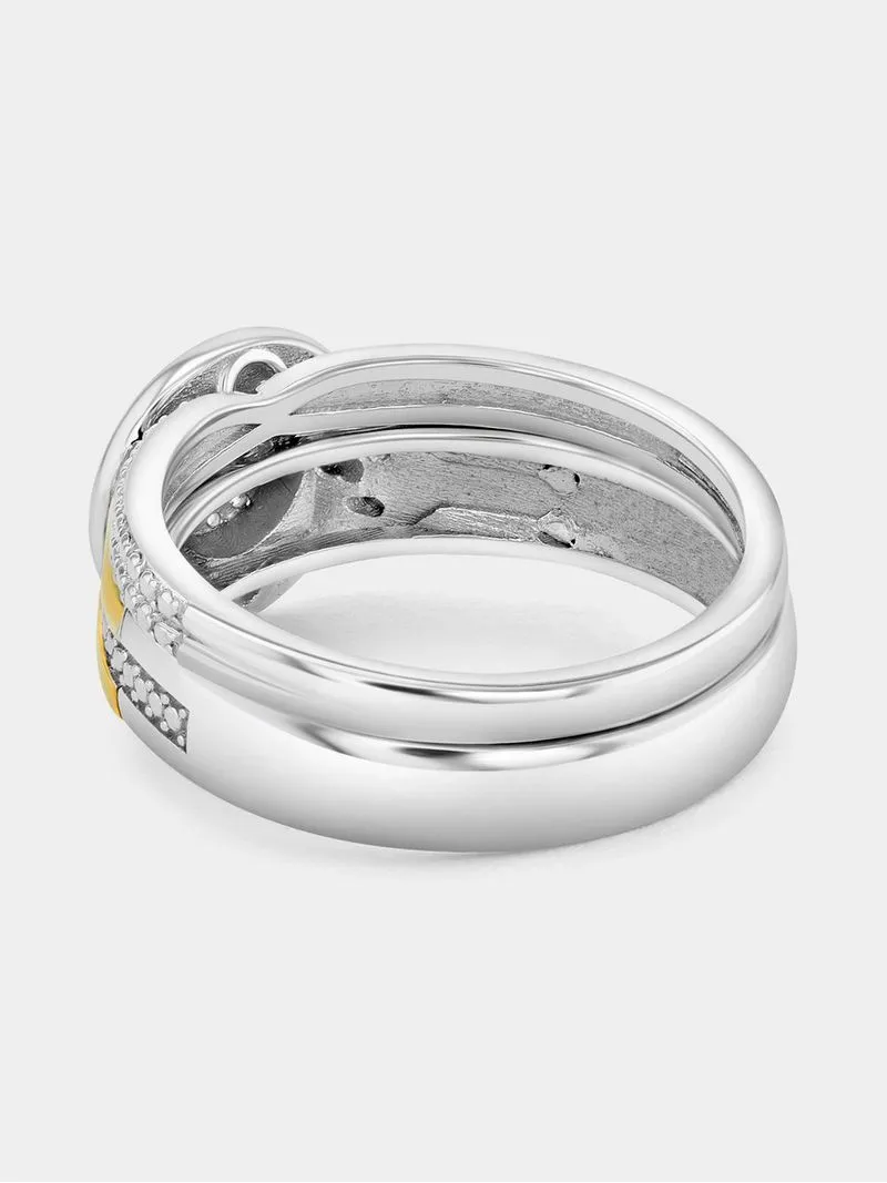 Yellow Gold & Sterling Silver Diamond & Created Sapphire Round Halo Twinset Ring