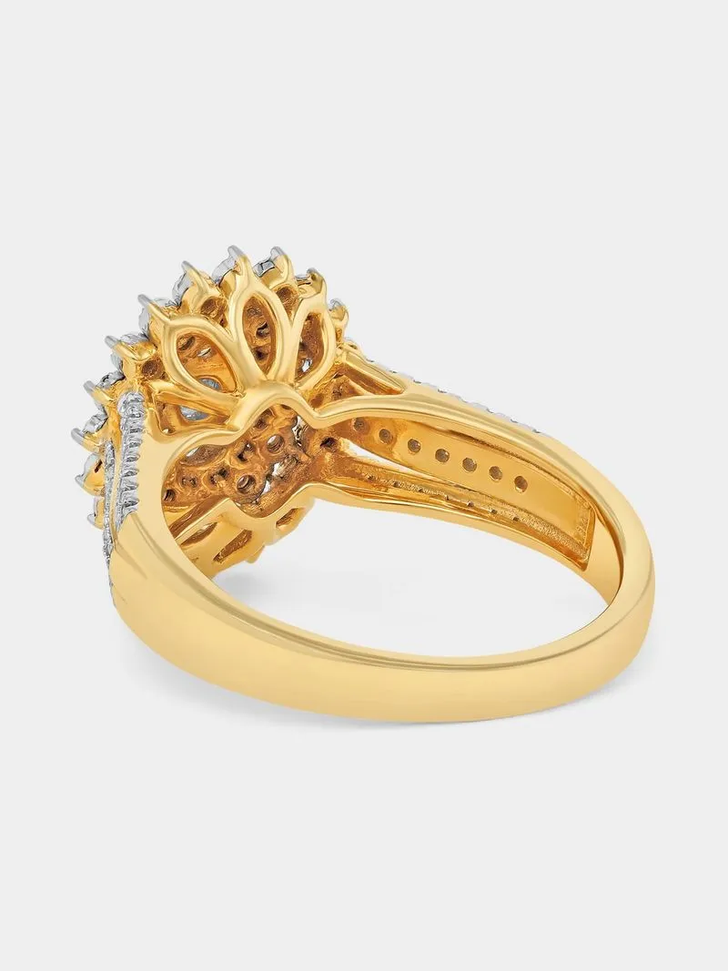 Yellow Gold 0.50ct Diamond Oval Halo Multi-Stone Ring