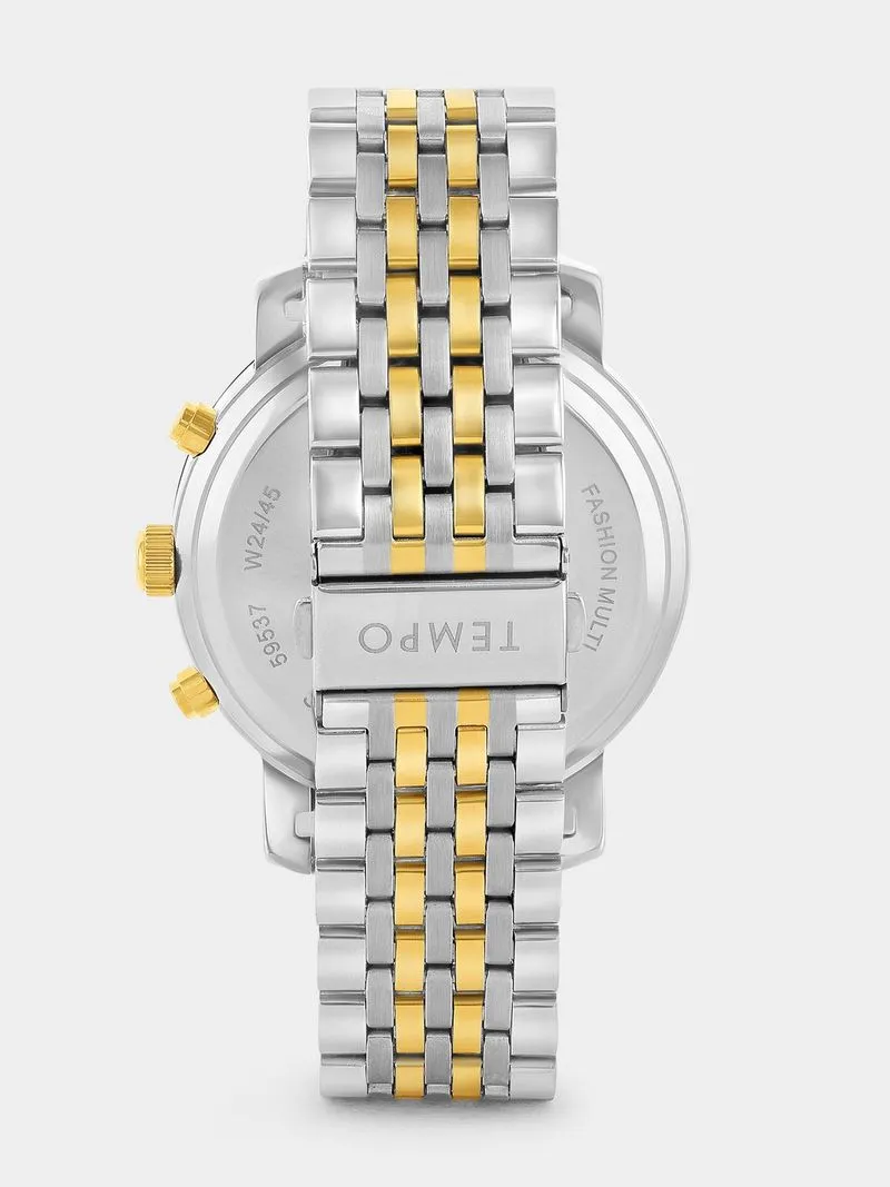 Tempo Premium Gold & Black Plated Silver Tone Dial Two-Tone Bracelet Watch