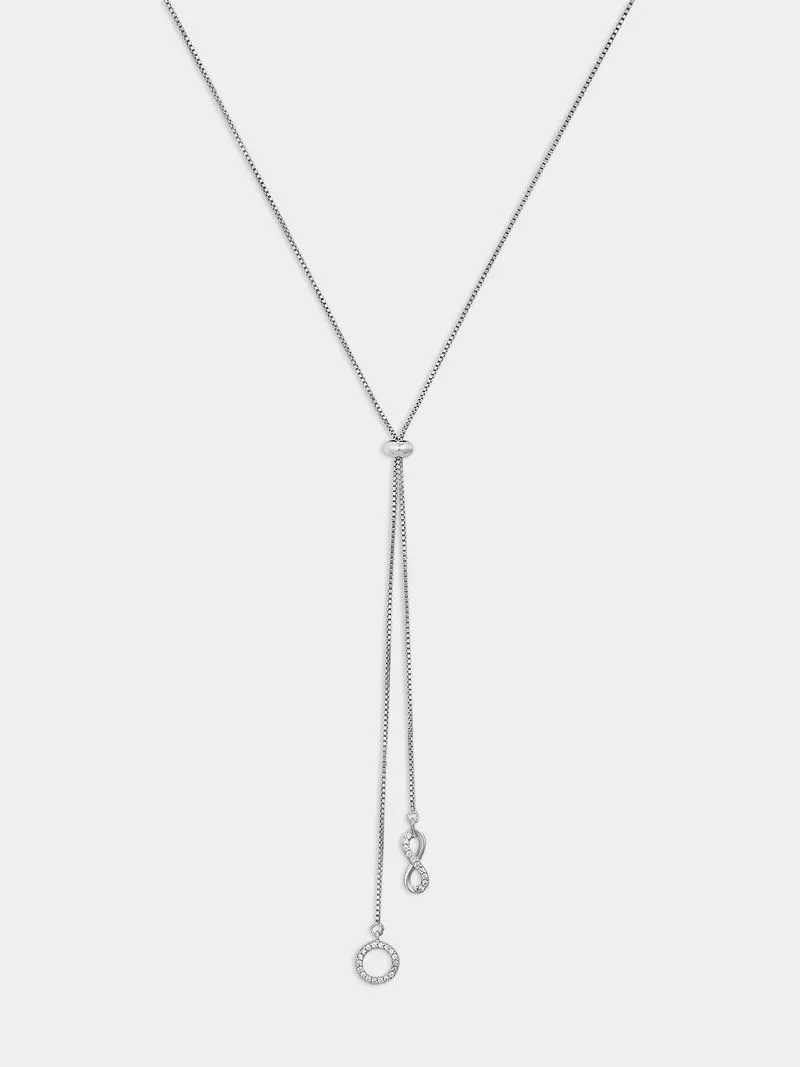 Sterling Silver Cubic Zirconia Infinity & Circle Adjustable Y-Chain Necklace