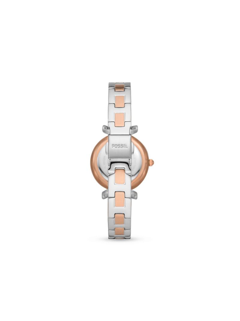 Fossil Women's Carlie Silver & Rose Plated Stainless Steel Bracelet Watch