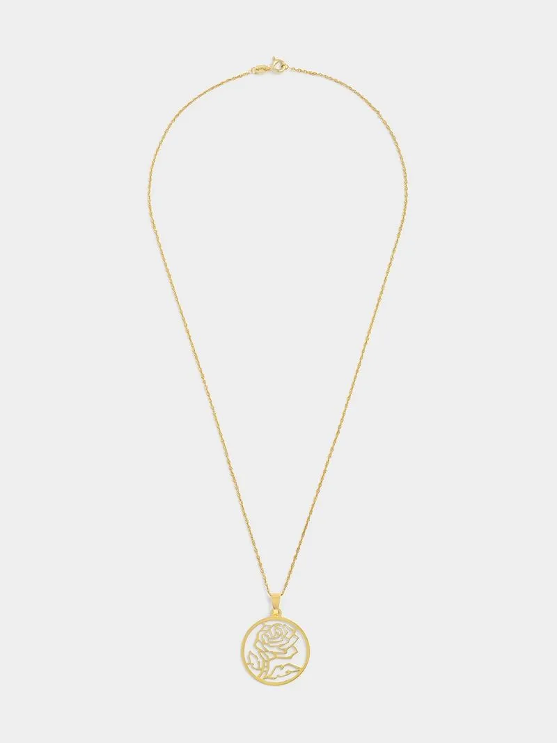 Yellow Gold & Sterling Silver Cut-Out Rose Pendant