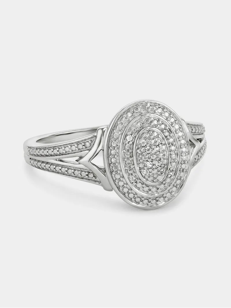 Sterling Silver Diamond & Created Sapphire Oval Halo Ring