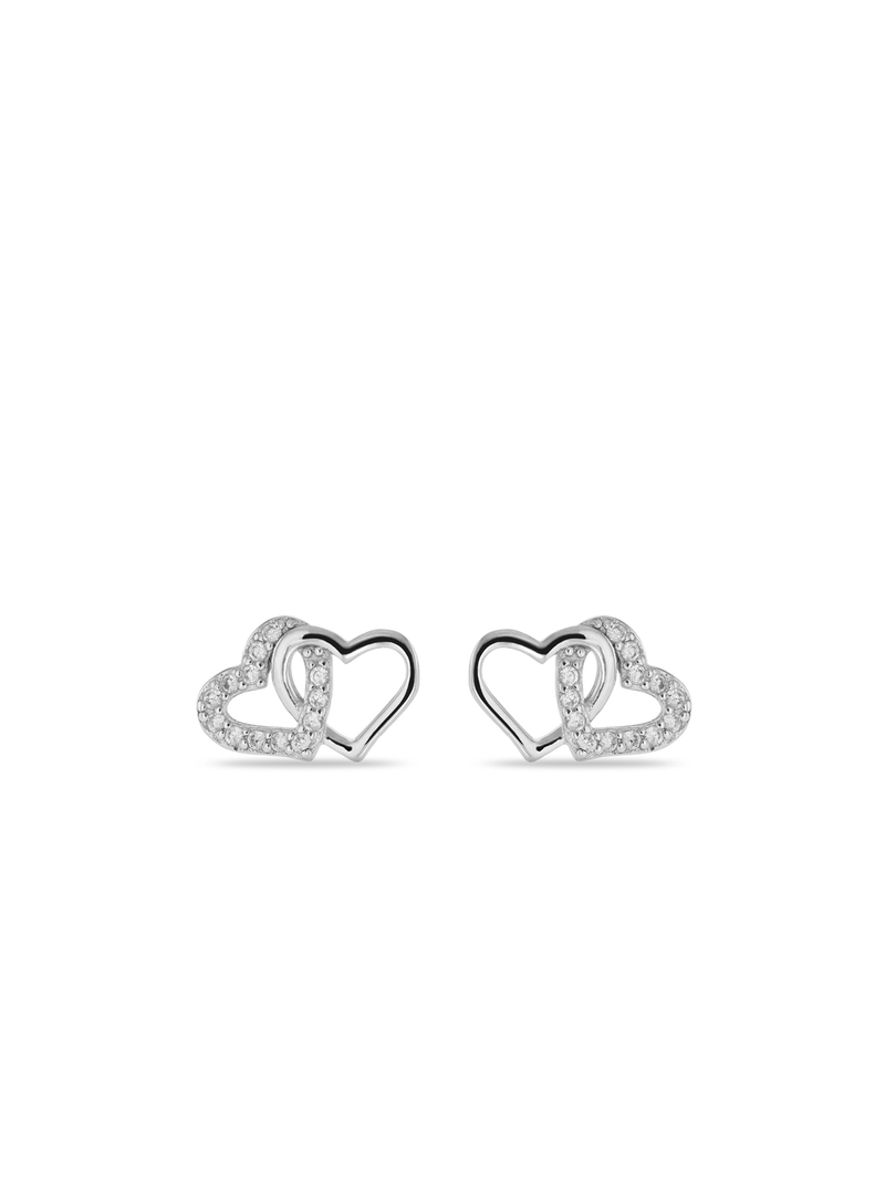 Miss Swiss Sterling Silver Cubic Zirconia Double Heart Stud Earrings