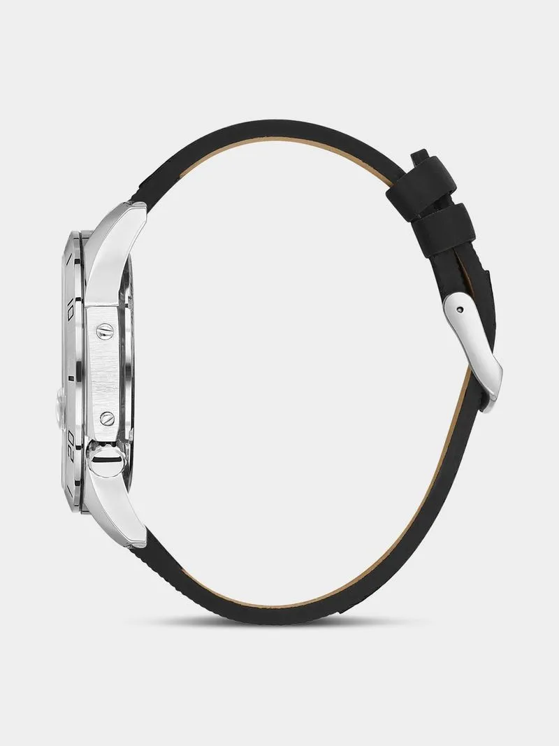 Daniel Klein Silver Plated Black Dial Black Leather Watch