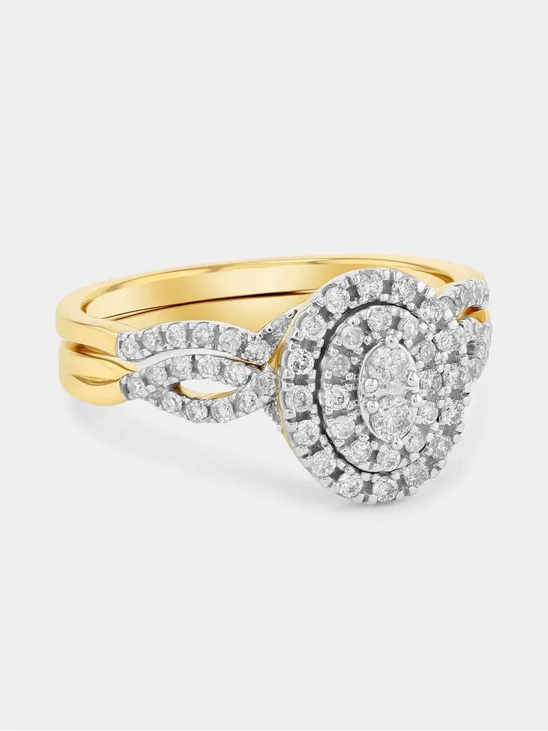 Yellow Gold 0.50ct Diamond Oval Halo Infinity Twinset Ring