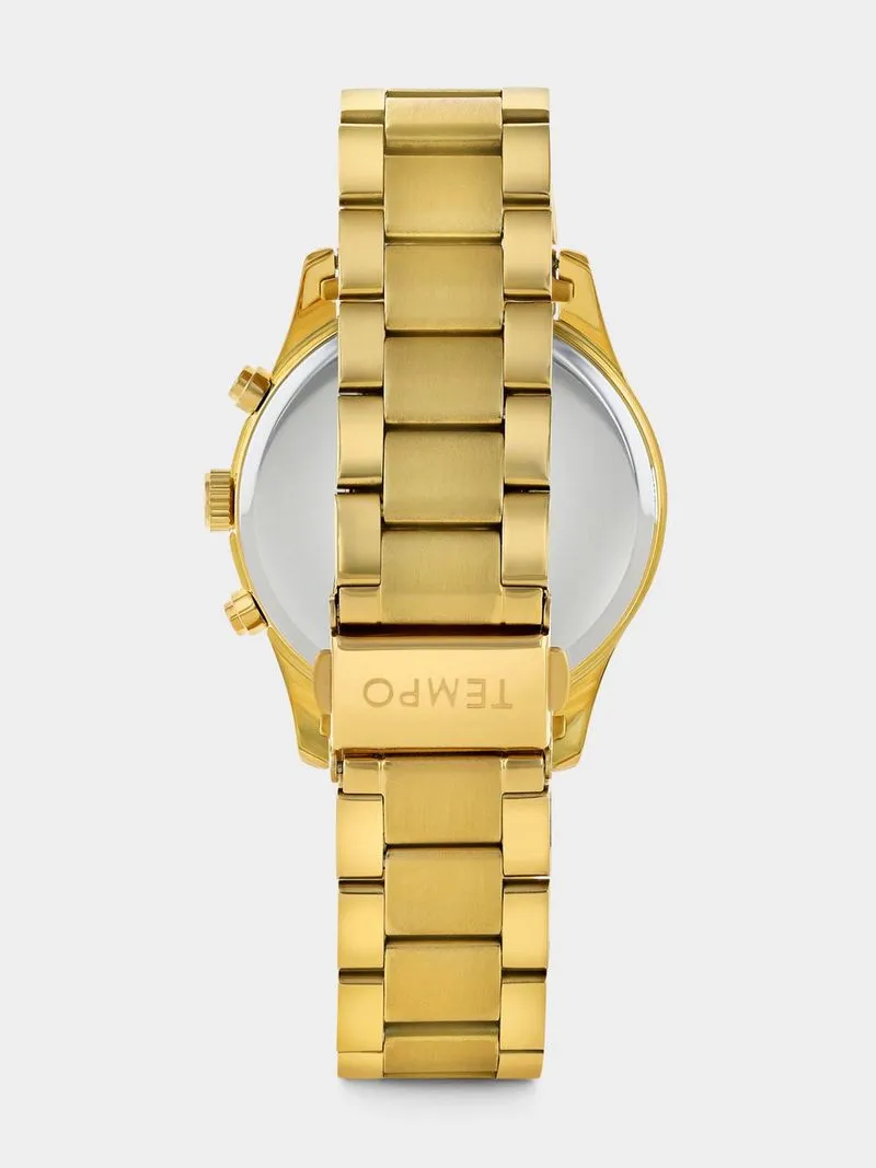 Tempo Gold Plated Silver Tone Dial Chronographic Look Bracelet Watch