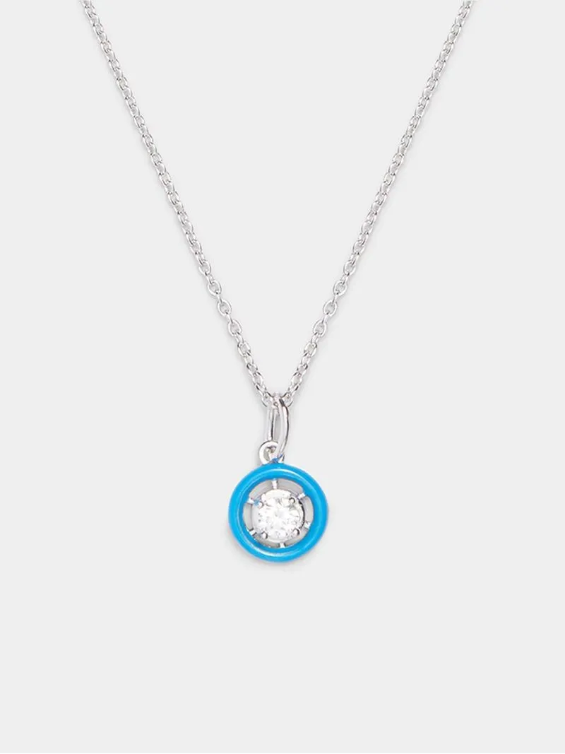 Rhodium Plated Brass Chain with CZ & Blue Enamel Pendant