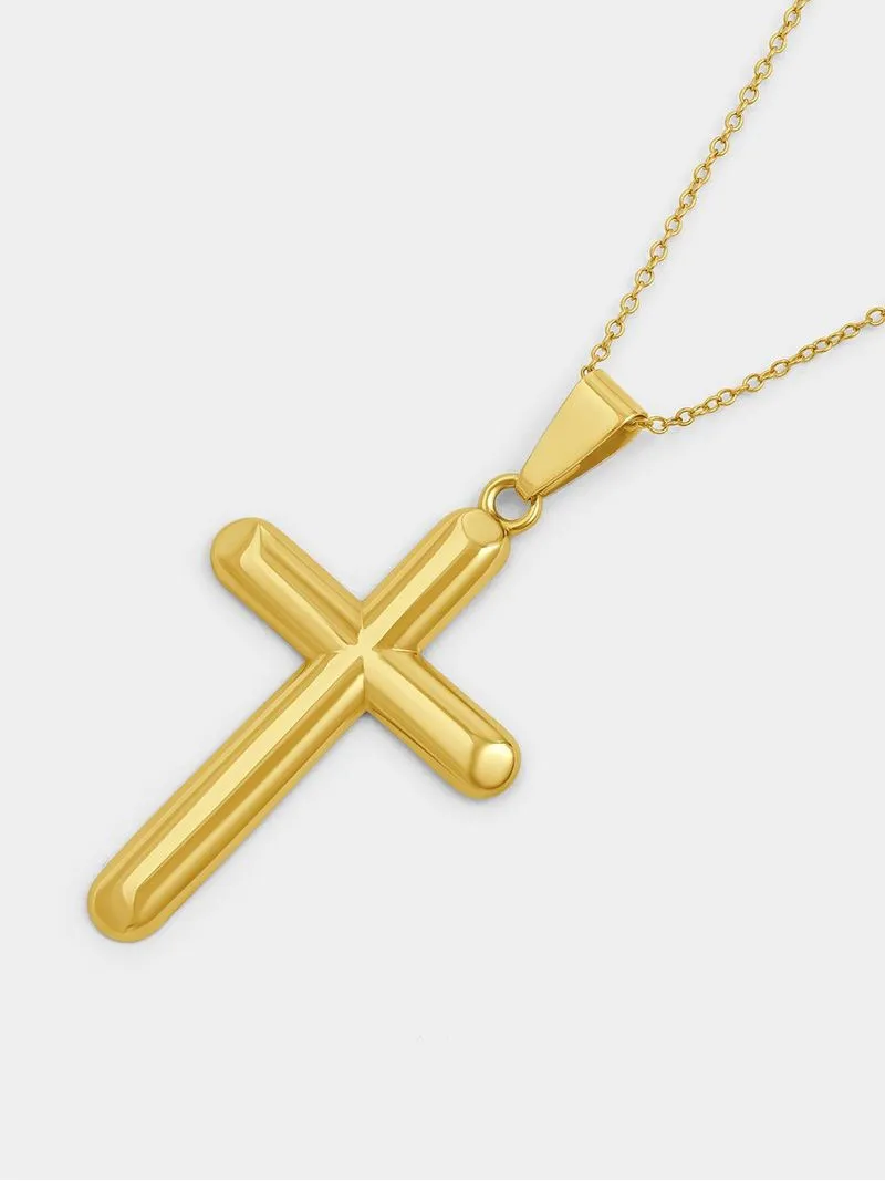Yellow Gold Plain Bold Cross Pendant off chain