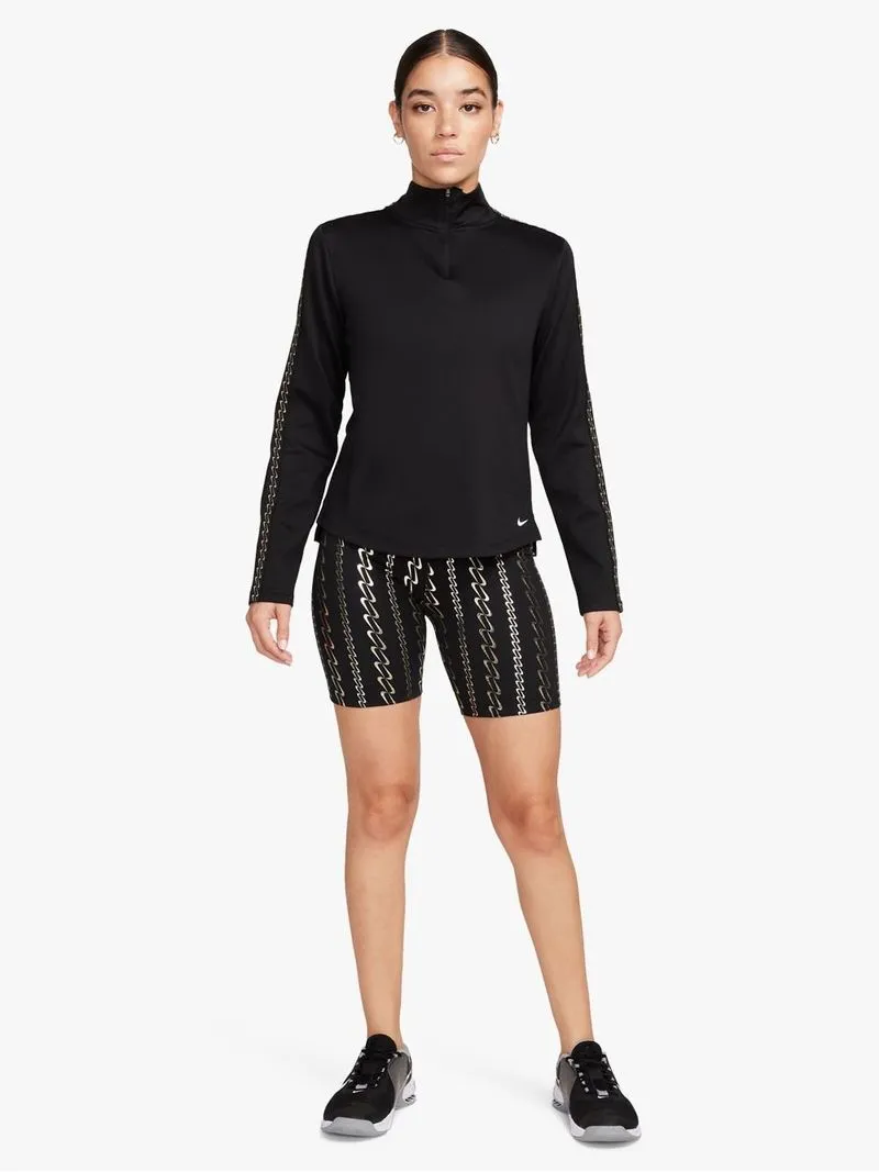 Womens Nike One Dri-Fit High-Rise 7 Inch All Over Print Metallic Black Short Tights