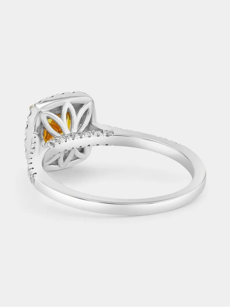 White Gold 1.51ct Yellow Lab Grown Diamond Women’s Cushion Halo Ring