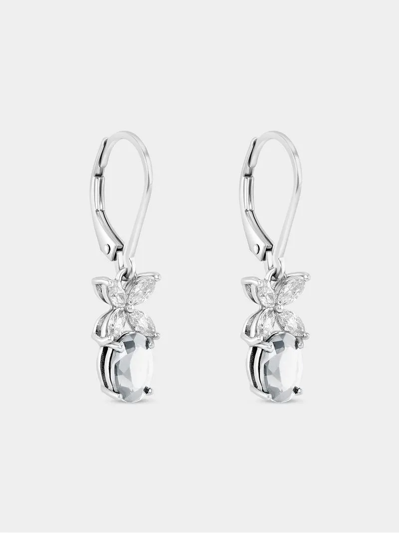 Cheté Sterling Silver Cubic Zirconia Women’s Oval Butterfly Drop Earrings