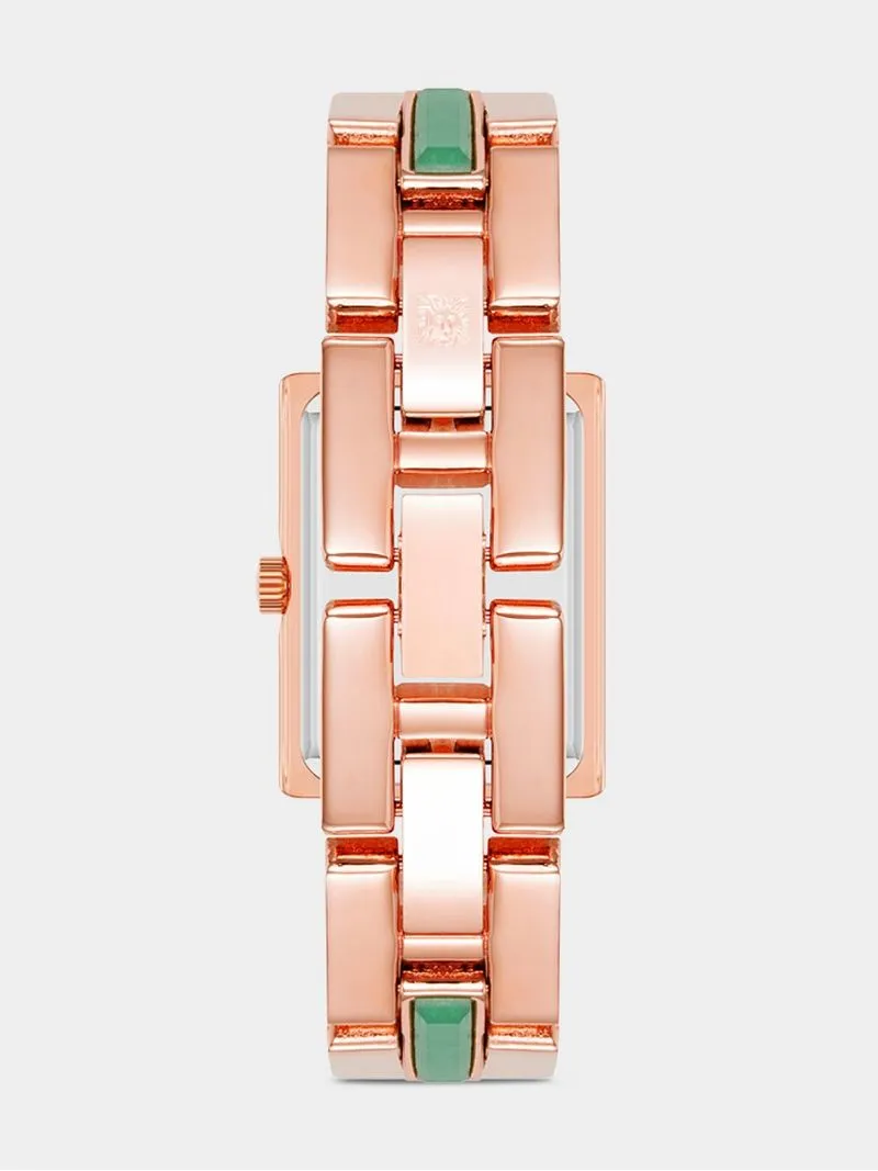 Anne Klein Green Mother Of Pearl Dial & Rose Plated Rectangular Bracelet Watch