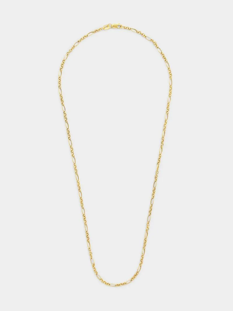 Yellow Gold & Sterling Silver 3+1 Oval Figaro Chain