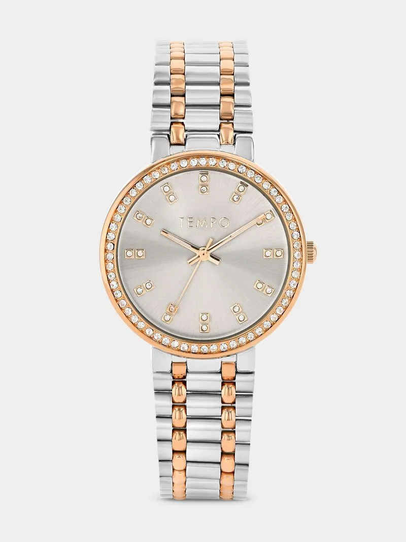Tempo Rose Plated Smoky Tone Dial Two-Tone Bracelet Watch