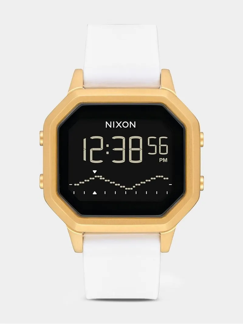 Nixon Women's Siren Stainless Steel Gold Plated & White Silicone Digital Watch