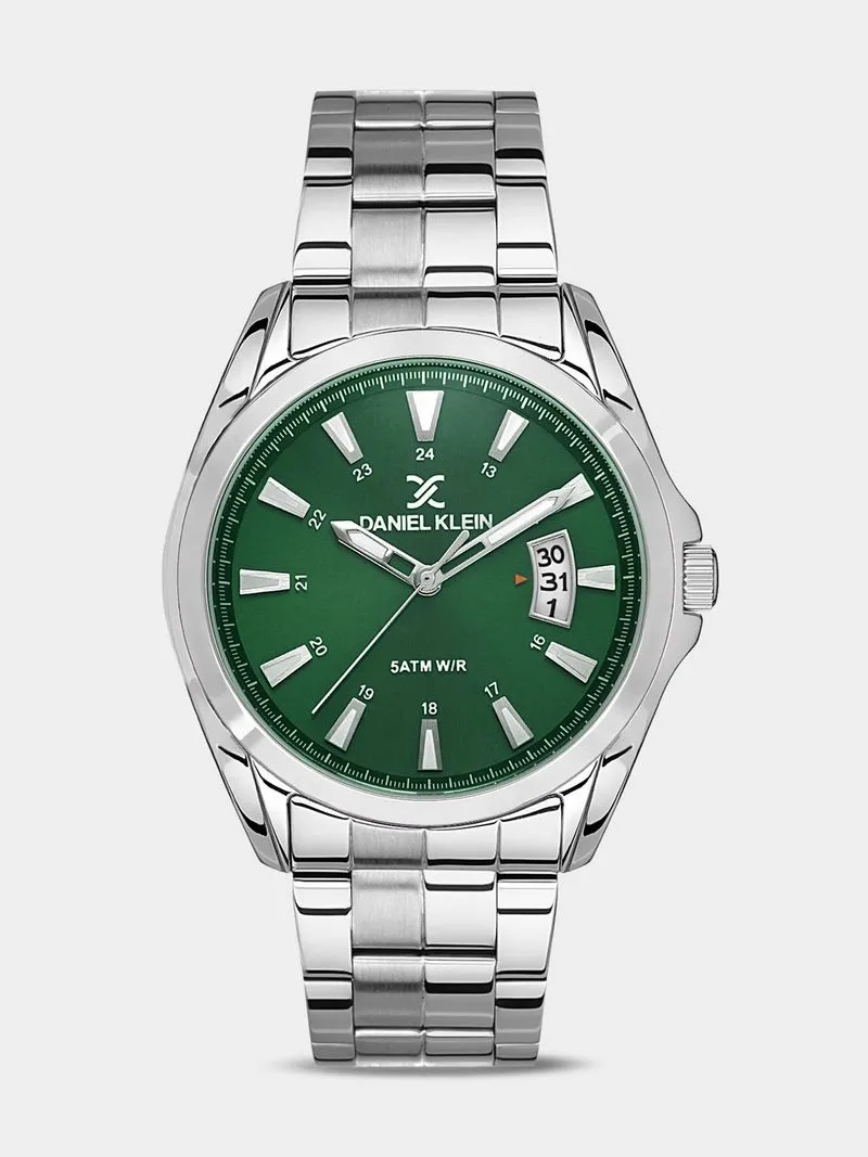 Daniel Klein Silver Plated Green Dial Stainless Steel Bracelet Watch